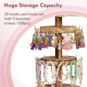Présentoir rotatif en bois pour bijoux avec 36 crochets pratiques, taille personnalisable, conteneur de rangement pour boucles d'oreilles découpé au laser - Product Image 3