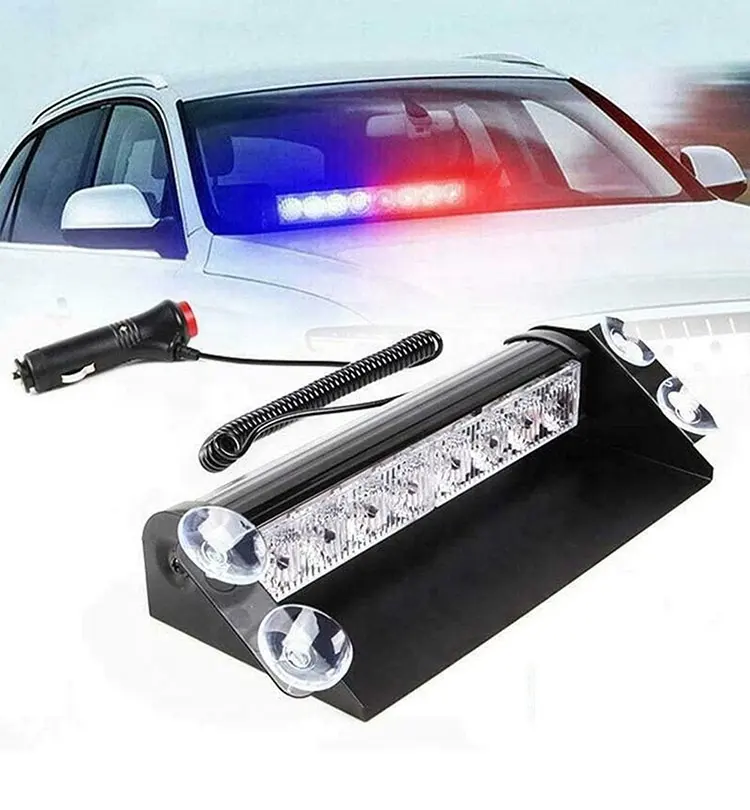 8 LED 12V Car Dash Strobe Signal Lights Red Blue Yellow White Auto Windshield Flashing Emergency Light Car Sucker Warning Lamps