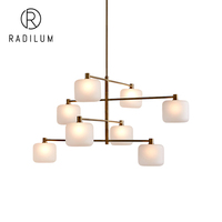 Lustre en laiton Colombe 8 lumières, style nordique moderne, verre dépoli, LED, pour salon, salle à manger, villa, vente en gros usine transfrontalière