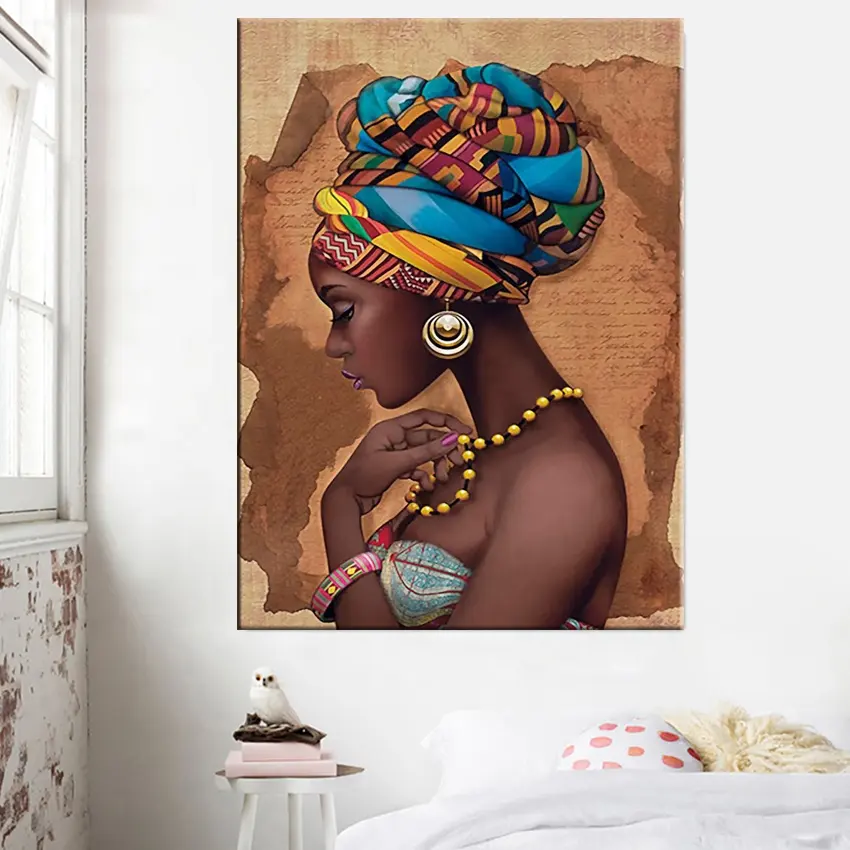 แอฟริกาผนังศิลปะโปสเตอร์และพิมพ์สีดำตกแต่งบ้านแอฟริกันผู้หญิงภาพวาดภาพผนังบนผืนผ้าใบ