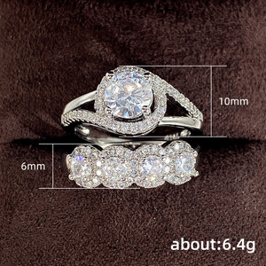 Geometric <b>Cubic</b> <b>Zirconia</b> <b>Ring</b> Set for Women Engagement <b>Wedding</b> Party Jewelry - Product Image 5