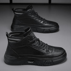 Liquidation chaussures pour hommes chaussures décontractées montantes à la mode et polyvalentes antidérapantes résistantes à l'usure Martin noir bottes en cuir mi-coupe - Product Image 3