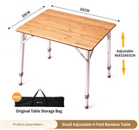 Table d'extérieur ultra-portable en bambou et aluminium 65x50cm, bureau pliant réglable en hauteur pour le camping, les pique-niques et la plage