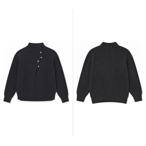 Pull côtelé <span class=keywords><strong>pour</strong></span> homme à col montant, patte de boutonnage diagonale, gris anthracite et crème, coupe décontractée, style streetwear, vente en gros - Product Image 4