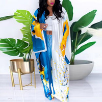 Robe longue ample en satin de soie imprimé pour femme grande taille, style kimono, cardigan, manteau bohème pour femme