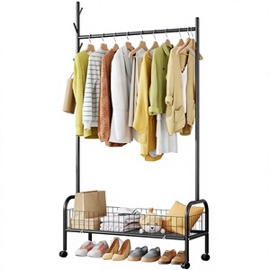 Perchero Metálico Minimalista con Ruedas, Estante de Almacenamiento de Dos Niveles para Sala de Estar, Tipo Vertical, Diseño Multifuncional - Product Image 6