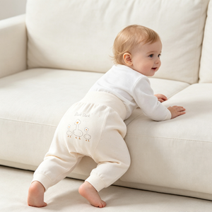 Pantalon <span class=keywords><strong>Harem</strong></span> Bébé en Pur Coton, Taille Haute, Protection Ventre, Motif Canard, Cheville Élastique, Entrejambe Ample, Pantalon <span class=keywords><strong>de</strong></span> Nuit pour Nourrisson - Product Image 3