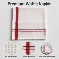 Serviette en tissu gaufré avec rayures rouges, serviette de table en nid d'abeille blanche pour hôtel, restaurant, café, taille personnalisée