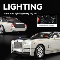 Modèle de voiture Phantom en alliage moulé sous pression à l'échelle 1:18, avec éclairage de plafond étoilé, pièces ouvrables, fonction pull-back, 4 roues motrices, direction, piles bouton