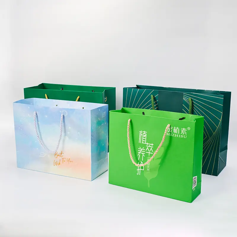 Bolsa de papel dobrável brilhante, bolsa de papel para compras de luxo personalizada com botão