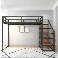 Lit superposé en métal robuste de 1,2 mm d'épaisseur pour adultes, sans grincement, gain de place, en acier, avec bureau et escalier