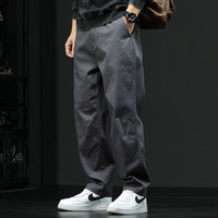 Pantalon Cargo Homme Coupe Droite Ample Jambe Large Épais Noir Uni Décontracté Automne Hiver Vente en Gros OEM