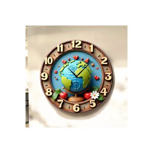 Reloj de Pared Redondo de Madera Silencioso con Patrones Coloridos del Mundo, con Números, Diseño Floral, 45x45cm, Estilo Clásico, Hecho en TR - Product Image 1