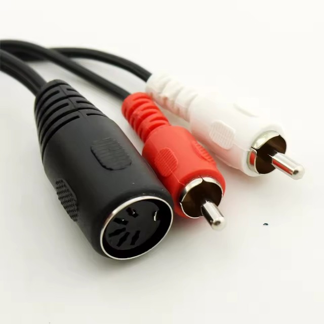Din 5 Pin Female Socket to 2 Dual RCA Phono Male Plug AMP Microphone Audio Adapter Cable 30cm