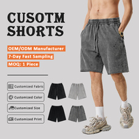 Shorts décontractés pour hommes en coton 100% 330G, style streetwear, délavé vintage, déchiré, bords effilochés, cordon élastique