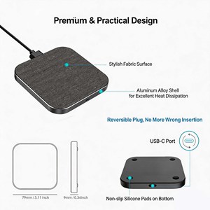 Base de Carga Inalámbrica INPUTECH de 15W con Superficie de Tela y Aleación de Aluminio, Cargador Rápido de Escritorio para Todos los Teléfonos Inteligentes - Product Image 5