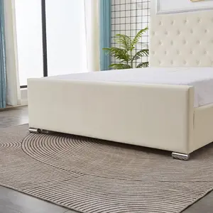 Mais recente conjunto de cama de tecido luxuoso simples e moderno, mobília de quarto, moldura de madeira maciça, cama king size dupla