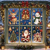 Pegatinas de Navidad para Ventanas, Elegantes Adornos de Joyería, Recortes de Ventana con Diseño de Muñeco de Nieve y Campana, Pegatinas Estáticas de Árbol de Navidad y Reno