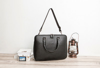 Sac à main pour homme en cuir PU souple fait main, sacoche d'affaires pour ordinateur portable, sac de bureau avec texture tissée, grand sac à bandoulière