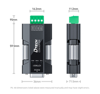 Convertisseur série industriel DTECH IOT9001 avec voyant lumineux Convertisseur passif RS232 DB9 trou vers RS485