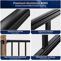 Kit de garde-corps de balcon traditionnel 36 po de hauteur x 8 pi de largeur, finition noire texturée, revêtement en poudre AAMA 2604, protection UV, résistant à la rouille