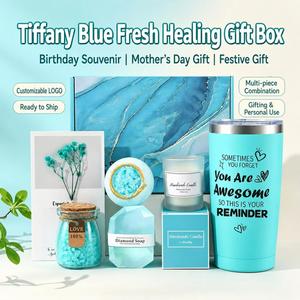 Custom Logo Blue Spa Gift Set for Women Luxury Wholesale Mother Day Relaxation Self Care Gift Box with Tumbler <b>Candle</b> Bath <b>Ball</b> - Product Image 3