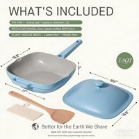 Poêle à frire en aluminium multicouche antiadhésive bleu brume de 11 pouces, design moderne, compatible avec les plaques à induction, capacité de 4 à 5 litres, casseroles et poêles