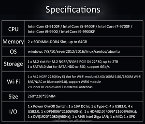 9 ° Gaming pc <span class=keywords><strong>Core</strong></span> i9-9900T i7 9700F RTX3050 8G GDDR6 Mini Gaming PC DDR4 64G M.2 NVME AX200 2HD2.1 DP1.4 Desktop mini pc - Product Image 5