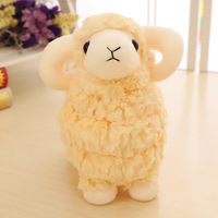 Mignonne poupée en peluche mouton à cornes marron, en laine bouclée et coton PP, jouet en peluche agneau, logo personnalisé, cadeau pour enfants, décoration ferme, maison, canapé