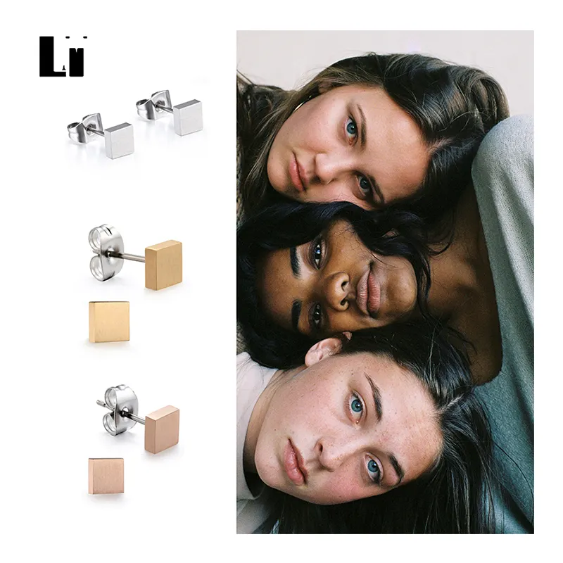 Square Matte Brushed Hypoallergenic Titanium Earring Studs Minimalist Jewelry Gifts For Women Girls Men Teen
