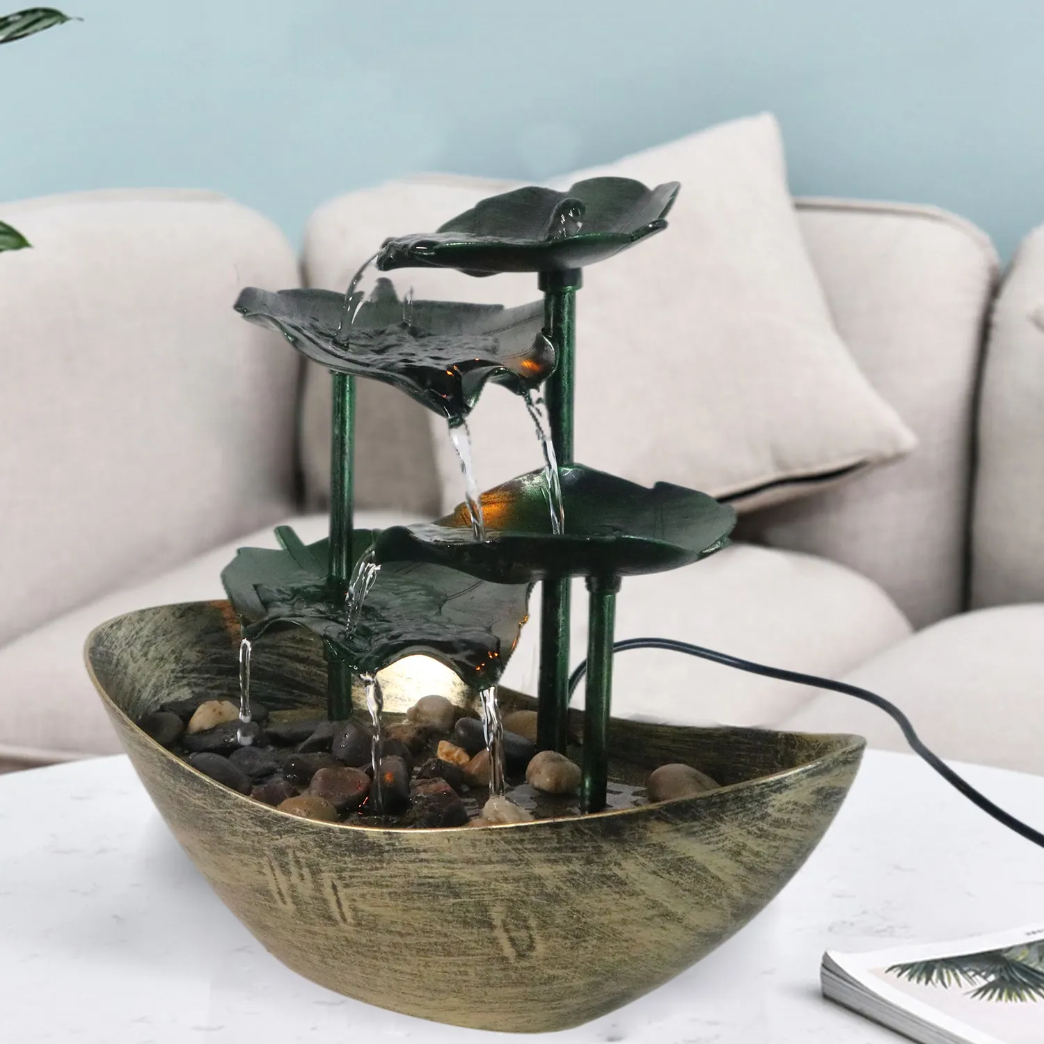 Creative New Product Flower Leaf Water Fountain Decoration LED Fountain Waterfall For Soothing Environment Office Home