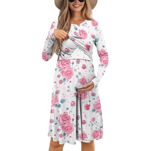 Robe décontractée pour femmes enceintes, à fleurs et à imprimé léopard, de haute qualité, douce et confortable, taille plus, robe d'allaitement - Product Image 3