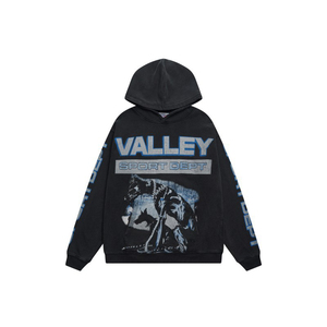 Felpa con Cappuccio di Alta Qualità in Cotone Pesante, Abbigliamento Streetwear Y2K per Uomo, Felpa con Zip VALLEY Retro Graffiti - Product Image 3