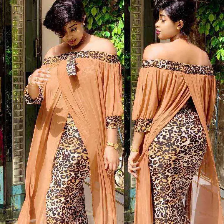 African loose robe large Chiffon stitching floor length skirt Leopard Dress for women
