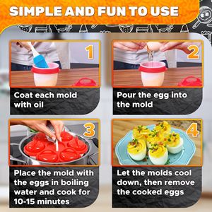 Cuiseur à œufs en silicone Liberhaus, antiadhésif, 6 tasses avec support pour une cuisson facile des œufs sans coquille - Product Image 3