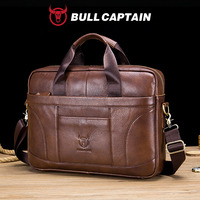 Bolso Mensajero de Cuero Genuino Clásico e Informal para Hombre BULLCAPTAIN, Compatible con Laptop de 14 Pulgadas, Ligero y de Gran Capacidad