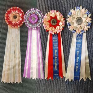 Rubans et rosettes personnalisés en satin rose pour concours canins et équestres, récompenses pour événements, grandes rosettes de concours d'équitation, vente en gros à prix abordable - Product Image 3