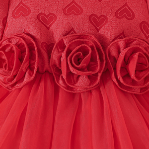 Cute <b>Sweet</b> Girl's Knee-Length Short Sleeve Comfortable Breathable Floral Heart Pattern Children's Party Dress - Product Image 5