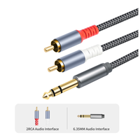 Câble répartiteur audio Y plaqué or 24 carats, prise TRS mâle stéréo 6,35 mm (1/4 pouce) vers 2 RCA phono mâle, pour mixeur et amplificateur