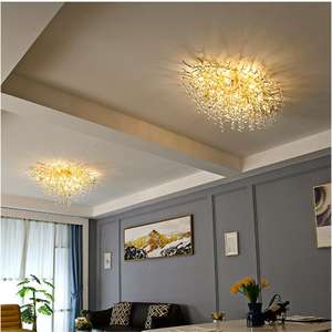 Потолочный светильник PM Luxury Round Crystal Nordic Gold, алюминиевый, с ветвями, стеклянный, светодиодный, для виллы, столовой, спальни, низкий потолок - Product Image 3