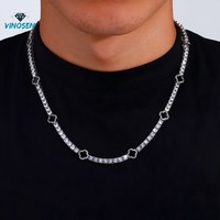 Chaîne Tennis Trèfle en Moissanite VVS Taille Émeraude, Plaqué Or 18K, Argent Sterling 925, Sertissage à Griffes, Logo Personnalisé, Style Hip Hop Iced