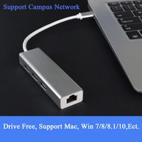 Adaptateur Ethernet RJ45 100M avec Hub USB 2.0 Type C vers USB 2.0 avec 3 Ports Hub USB 2.0 Drive Lan