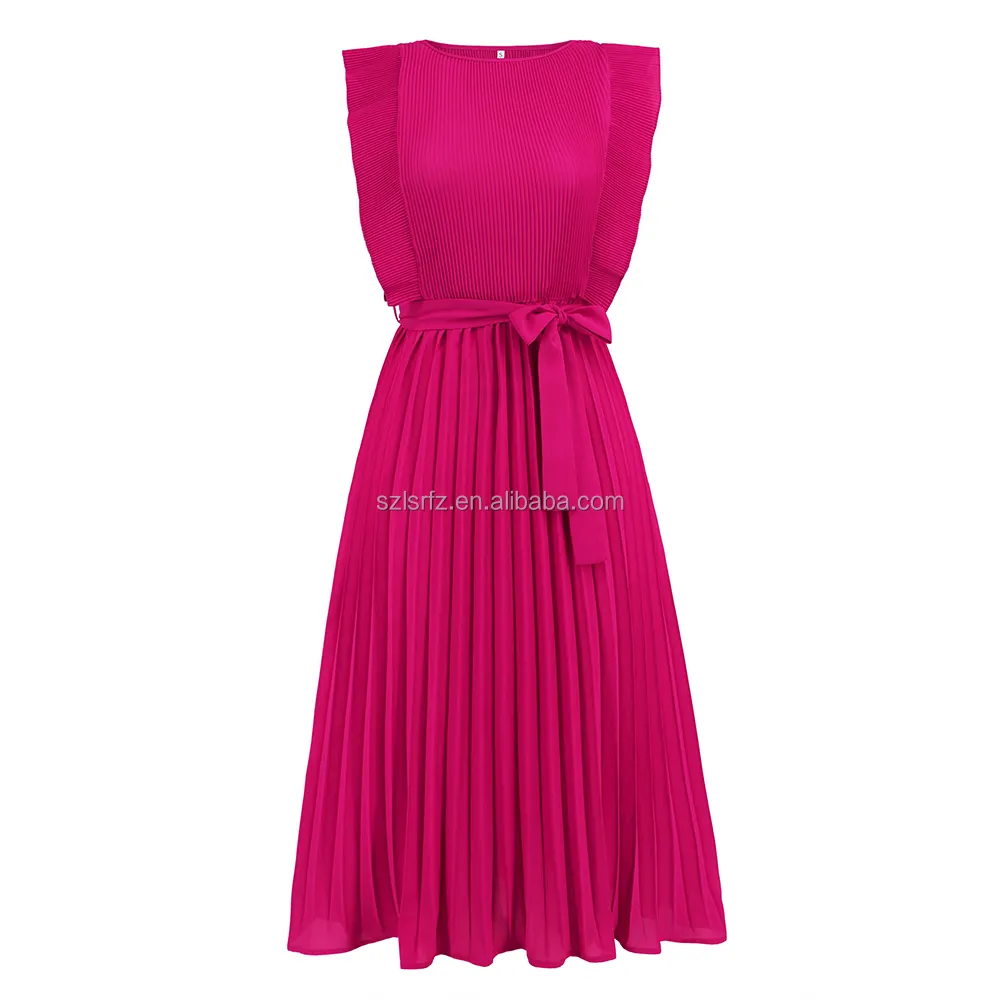 2024 Summer New Large Ruffle Sleeves Folded Hundred pleats Solid Color clothes women's dresses formal