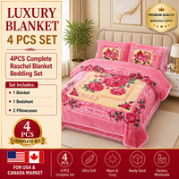 Vente en gros d'usine, ensemble de 4 couvertures en Raschel, 100% polyester, polaire épaisse, motif floral en relief, taille King, couverture d'hiver