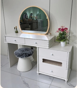 White Makeup Vanity Table Round Mirrored Dressing <b>Desk</b> with Drawers Storage <b>Cabinet</b> for Bedroom - Product Image 3