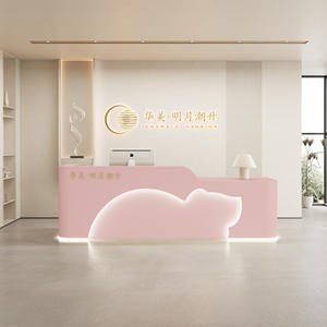 مكتب صغير حديث وردي على شكل حرف l ، صالون تجميل ، صالة ألعاب رياضية ، مكتب أمامي - Product Image 1