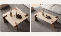 Table à thé de style antique moderne Wabi-sabi avec fonction de rangement, table d'appoint carrée en bois durable pour le salon, meubles de maison