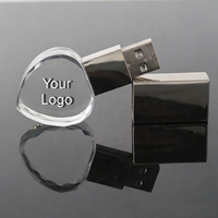 Clé USB en forme de cœur en verre cristal, lecteur flash USB 3.0, clé mémoire 8 Go 16 Go 32 Go, personnalisation du logo, clé USB