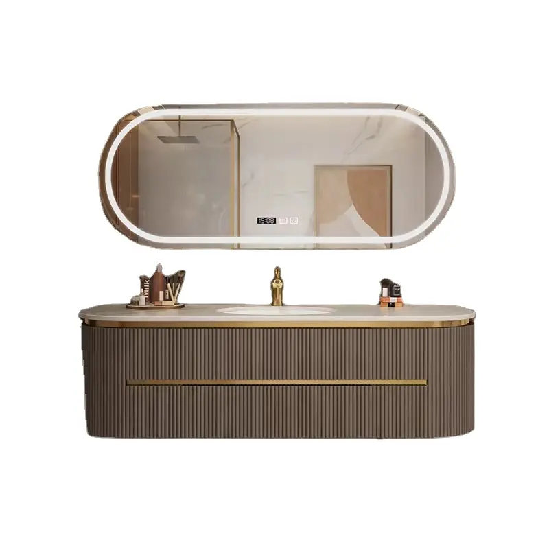 Luxury Wall Mounted Mirrored Cabinets Bathroom Vanity With LED Light Customized Style Stainless Steel