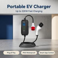 Station de recharge portable IP65 étanche 22 kW 380 V avec courant réglable et écran, chargeur EV portable